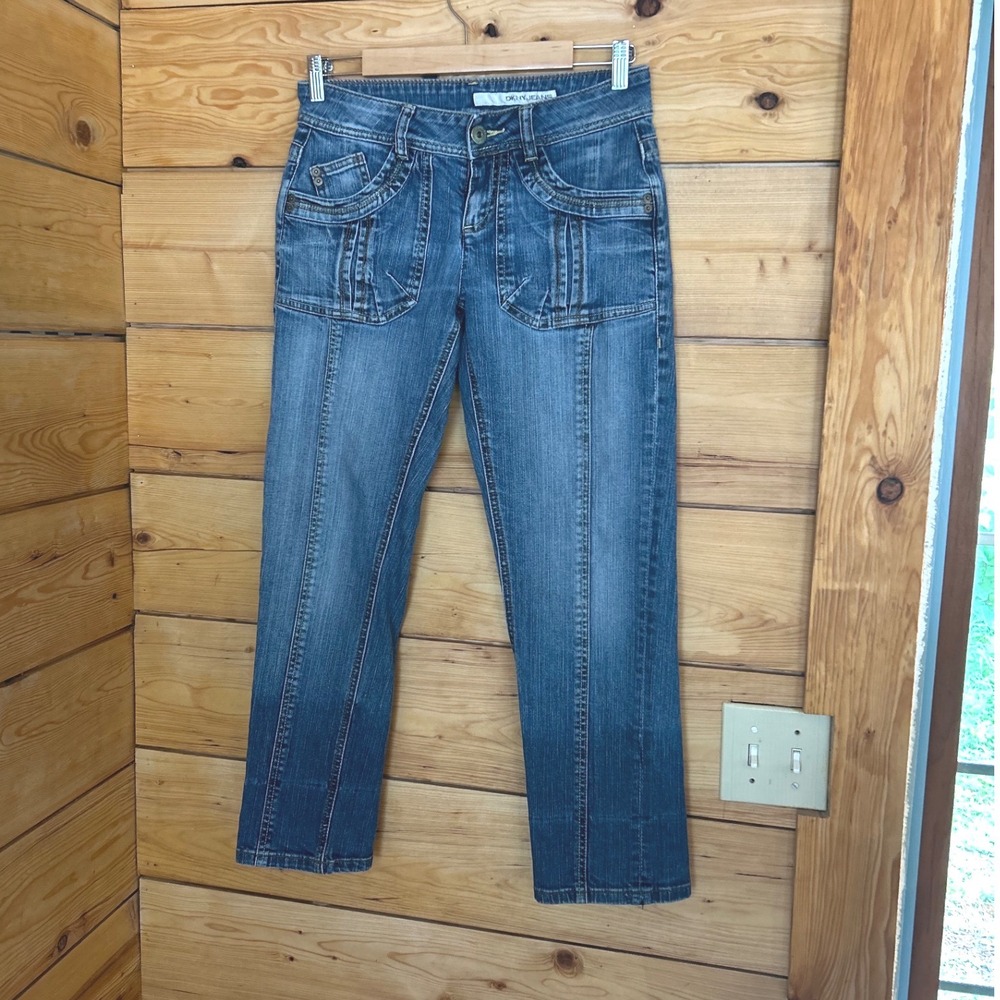 Vintage Cropped Utility Denim Jeans Women Size 4 Blue Contrast Stitch DKNY Jeans